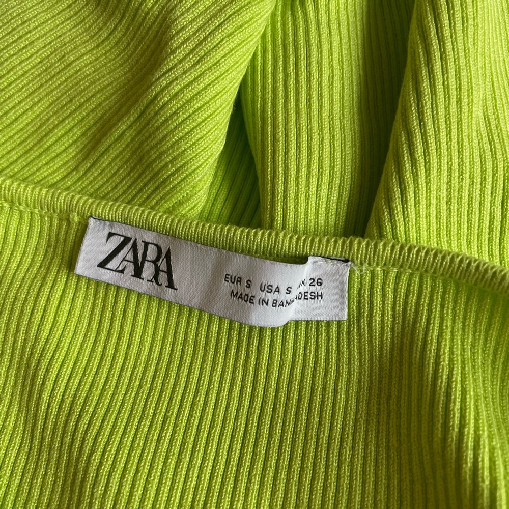 Zara Bright Green One Shoulder Ribbed Top - Picture 2 of 6